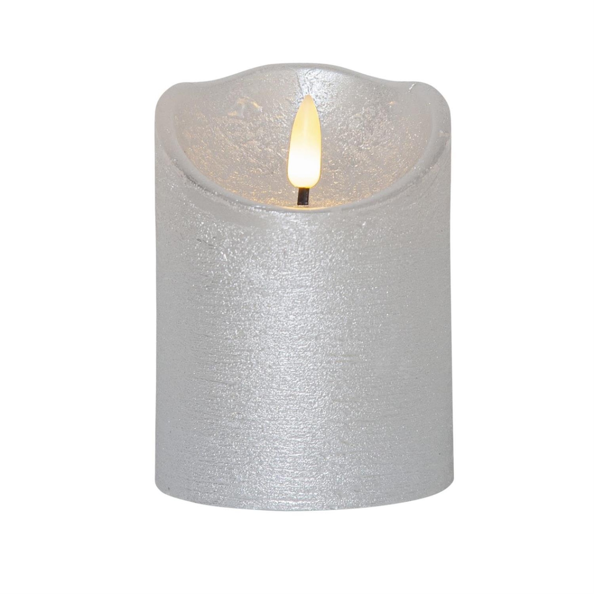 LED Kerze Rustik Optik Echtwachs flackernde Flamme H: 10cm Timer Batterie silber