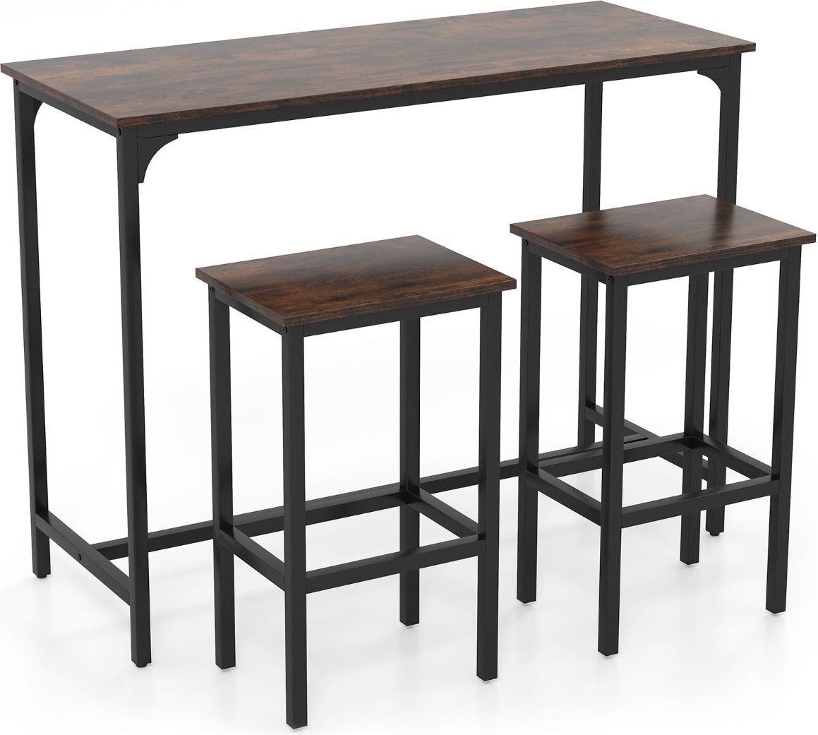 Helloshop26 - Essgruppe 3-teilig bestehend aus einem Stehtisch (120 x 48 x 91 cm) und zwei bequemen Hockern Industriestil braunes 20_0011955