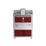 thumbnail of Houtskooloven op stand met wielen, afmetingen 985x777x1685, rode deur