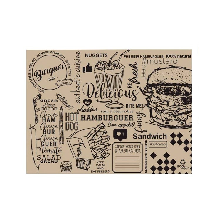 MONOUSO - Mantel Individual de Papel Kraft "Burger" 30x40cm 40g/m² (500 Uds)