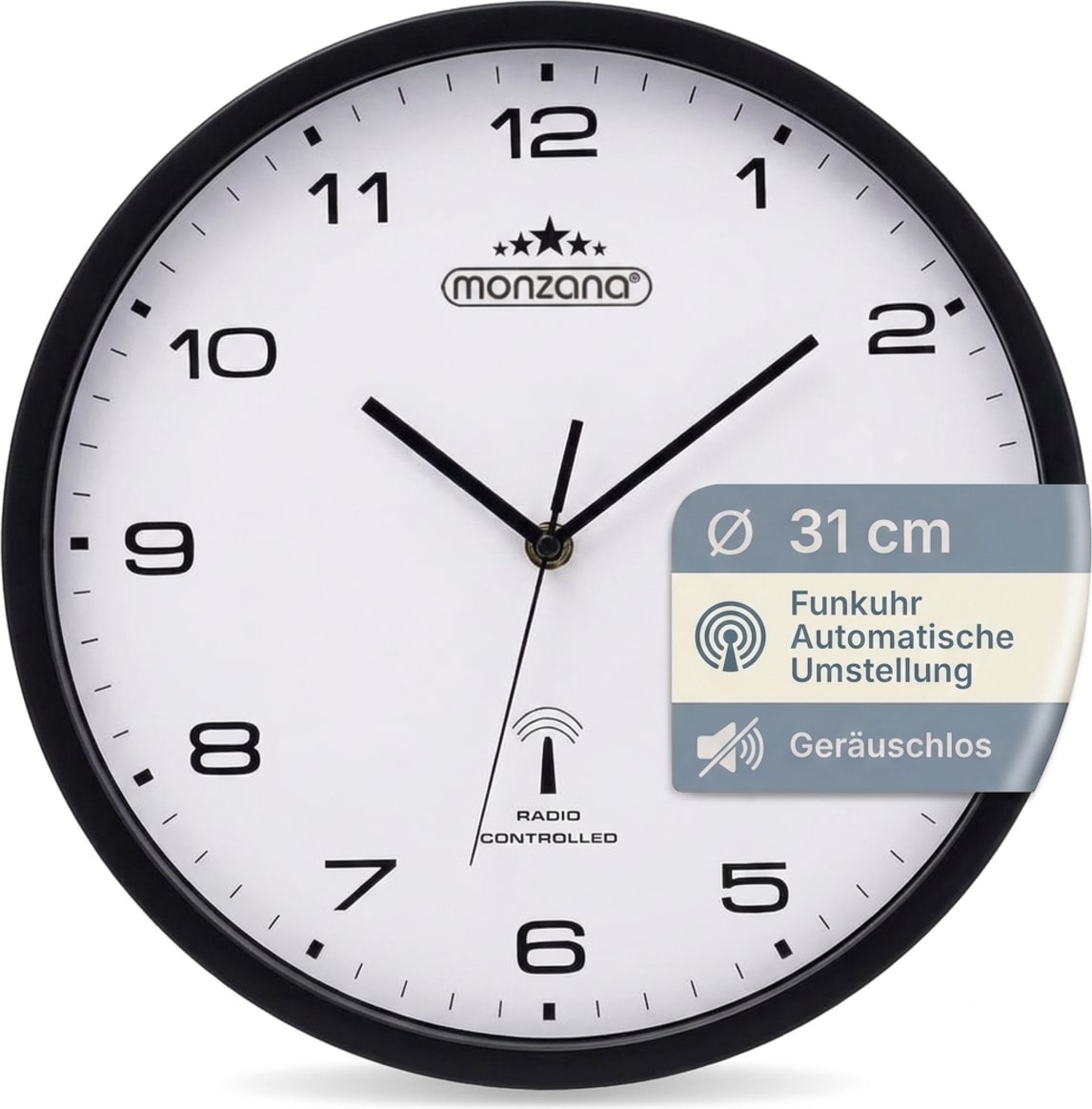 Monzana Funk Wanduhr Funkuhr 31cm Schwarz Weiß