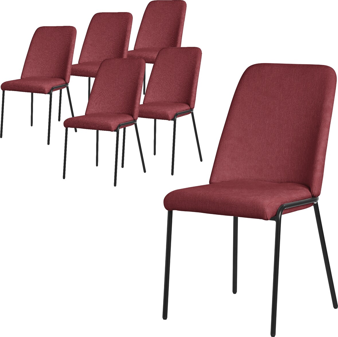 ML-Design Esszimmerstuhl 6er Set Rot, Stoffbezug, Metallgestell, bequeme Polsterstühle für Küche