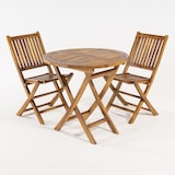 thumbnail of Conjunto ao ar livre de madeira de teca grau A. Mesa redonda de 80 cm e 2 cadeiras dobráveis