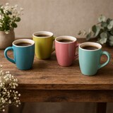 thumbnail of 4er Set Henni Kaffeebecher 320ml Ø8,5cm Keramik bunt Gelb Rosa Grün Blau Tasse