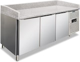 thumbnail of Pizzatheke aus Edelstahl mit 3 Türen und Granitplatte. Temperatur +2°C/+8°C. Automatische Abtauung. Maße BxTxH 202x80x100 cm. PZF03