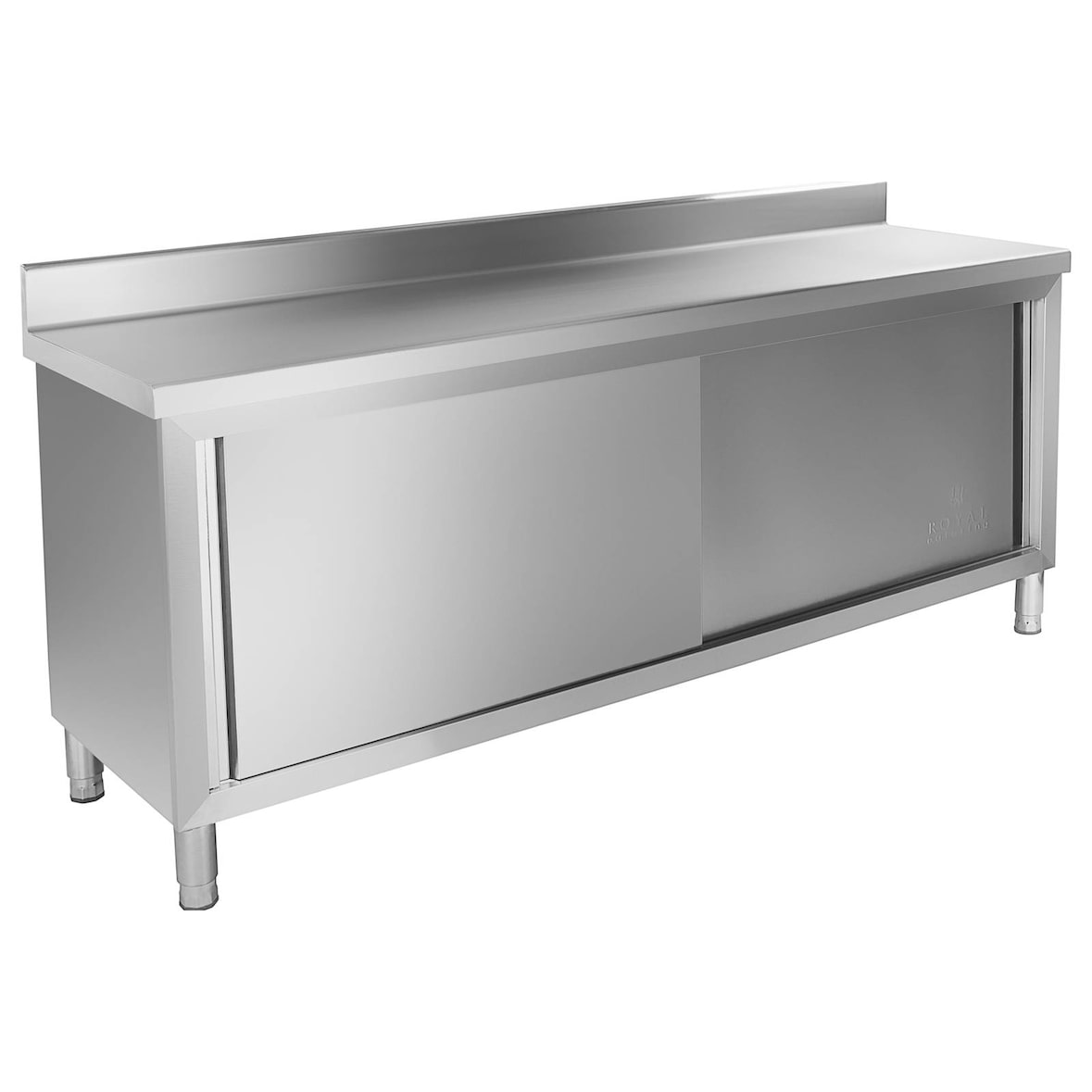 Royal Catering - Royal Catering Meuble-bas Inox Rangement Cuisine RCAT-200/60-C (200x60x96cm, deux portes coulissantes, capacité de charge 160 kg,