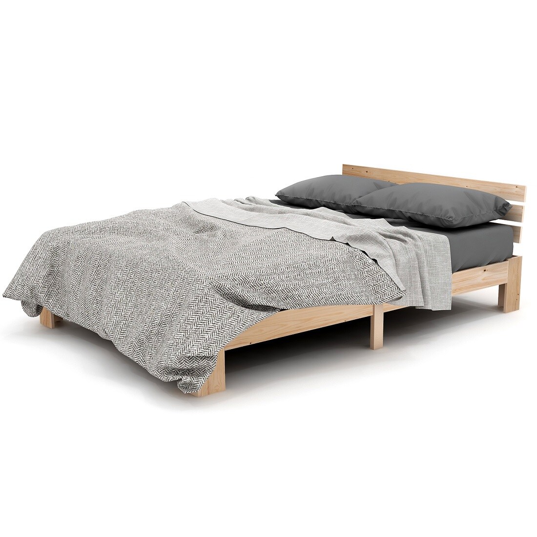 Massivholz Doppelbett 140x200 aus Kiefer mit Lattenrost, Rustikales Bettgestell mit natürlicher Maserung,Stauraum, Stabiles Kiefernholz Bett Natürlich