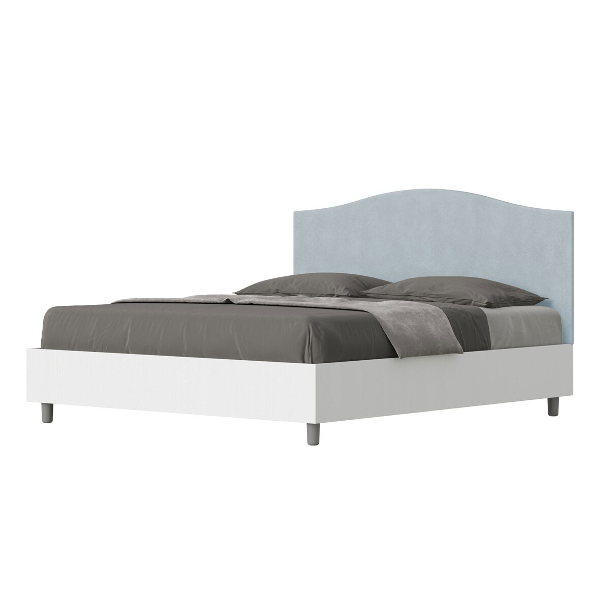 Cama con somier 160x190 estructura fresno blanco cabecero microfibra azul claro Grace