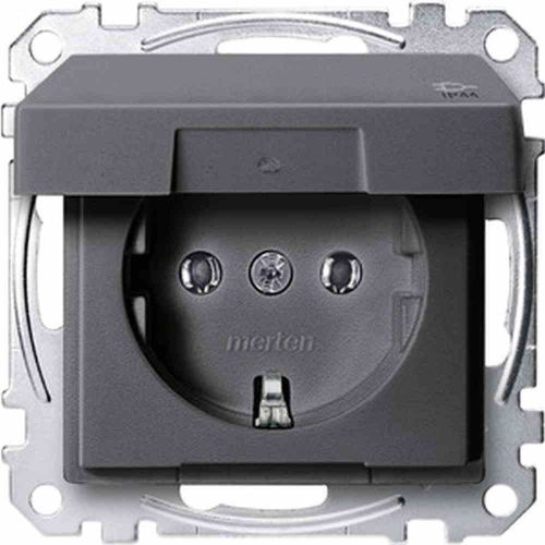Merten System M Steckdose, 1f, anthrazit, matt, Unterputz, mit erhöhtem Berührungsschutz, horizontal/vertikal, mit Klappdeckel, IP44, Zentralplatte