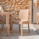 thumbnail of Set pranzo da giardino Tavolo rettangolare 130x75 con 4 Sedie Impilabili in Polipropilene Effetto Rattan e Piano Effetto Legno Omar/Amira-Beige