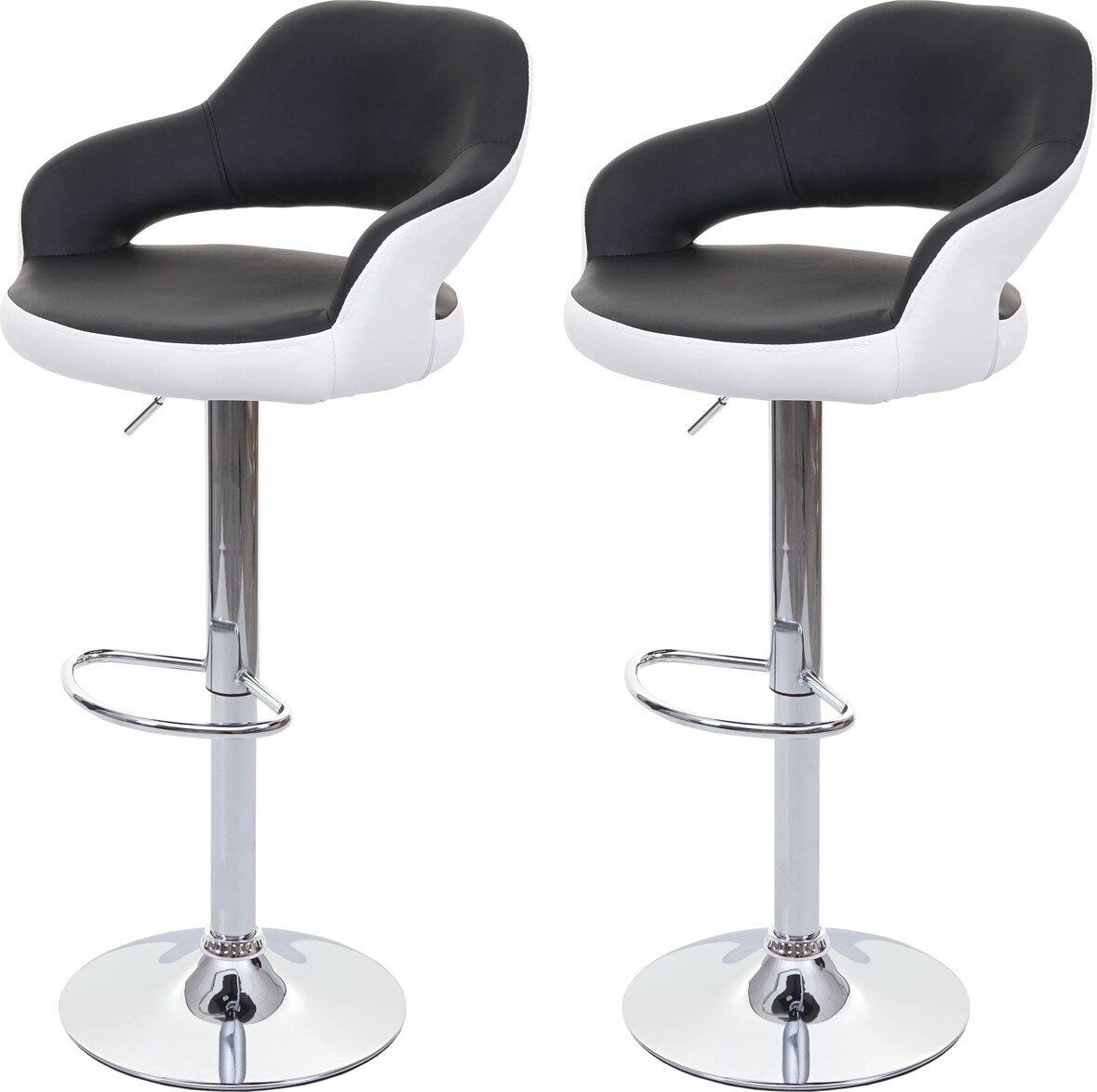 2er-Set Barhocker stylisch | Sitzhöhe 61-81cm | mit Lehne Kunstleder | Schwarz-Weiß | Barstuhl Tresenhocker Drehhocker