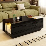 thumbnail of LED Couchtisch mit Glasplatte, Hochglanz & Matt-Design, moderner Kaffeetisch mit Stauraum, Schubladen & Bluetooth-Licht, 105x50x35 cm, Schwarz