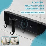 thumbnail of CHEFGASTRO Magnetleiste magnetische Messerleiste Messerhalter aus Metall, HxBxT 4x40x1,5cm, Inkl. 3 schwarze Haken, Schwarz, zum Kleben oder Schrauben