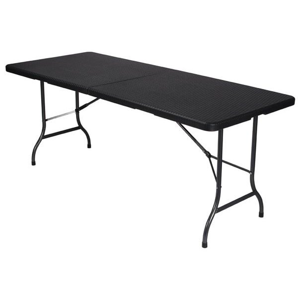 Mesa plegable, resistente al clima, con mango, apariencia de ratán, máx. 100 kg, negro