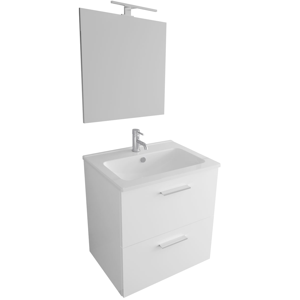 Vitra Badmöbel Set Waschbecken mit Unterschrank und LED-Spiegel | Vormontiert SoftClose-Funkt. Waschbeckenunterschrank Badezimmerschrank Set 3-teilig