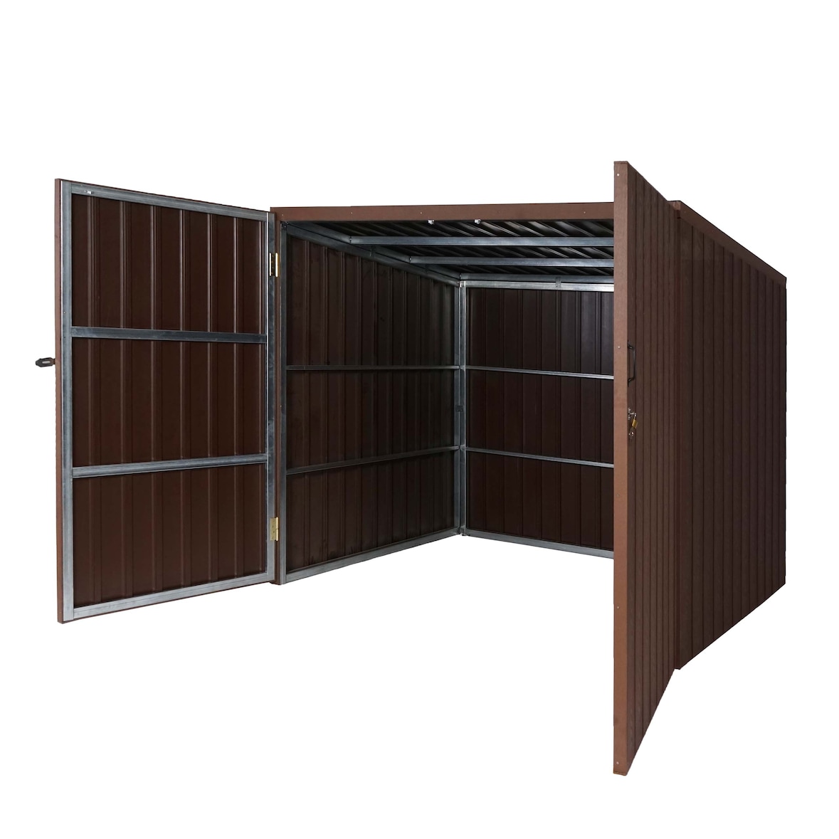 Mülltonnenverkleidung HWC-J29, Mülltonnenbox für Müllcontainer 660-1100L, WPC Metall 172x213x160cm ~ braun