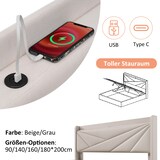thumbnail of Polsterbett Stauraumbett Bettgestell 140x200 mit USB TypC Ladefunktion Kopfteil Stauraum Eisenrahmen Massivholzlatten stabil modern bequem beige