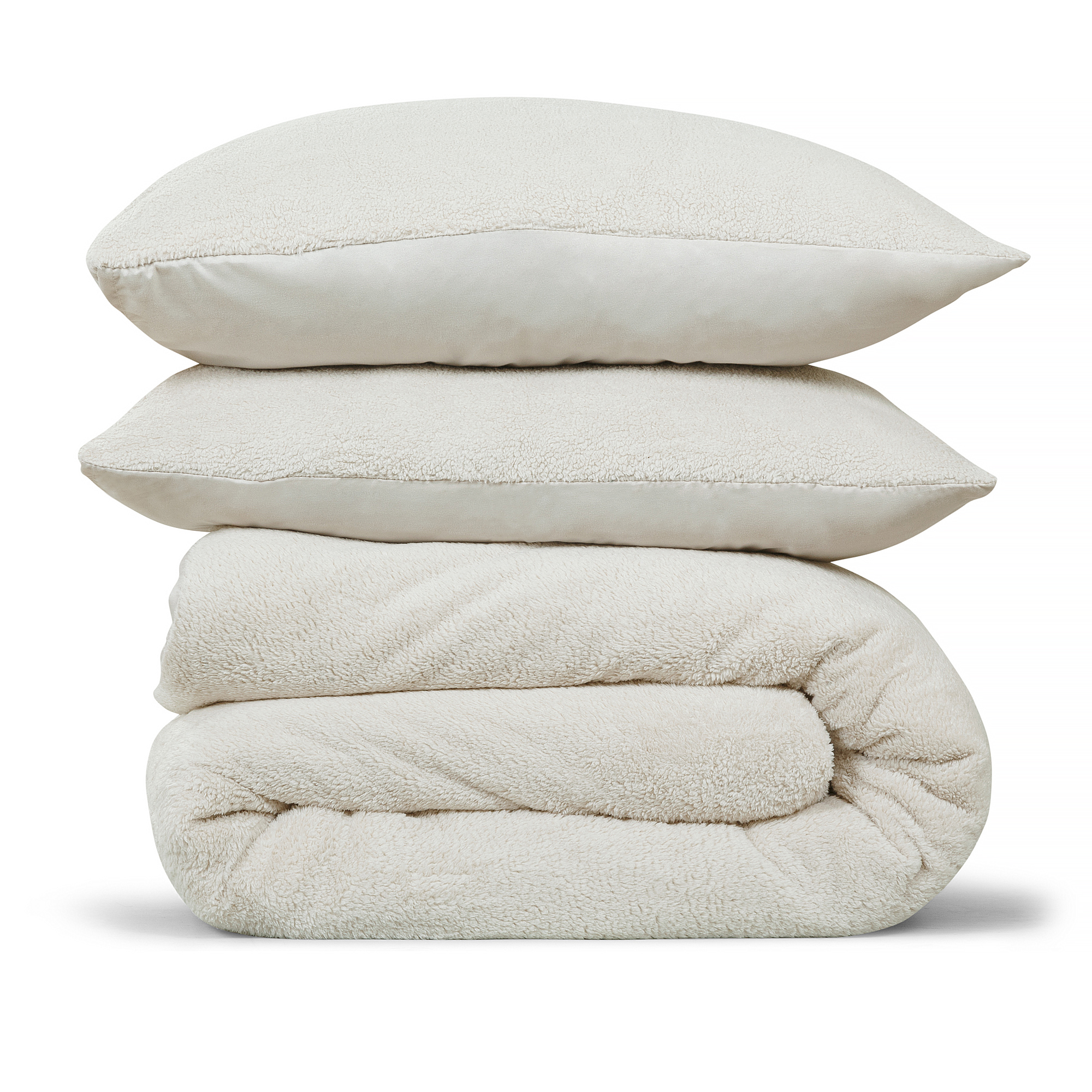 DoubleDry Dekbedovertrek Teddy Fleece - Lits Jumeaux 240x220 cm + 2 Kussenslopen - Zacht & Huidvriendelijk - Ecru