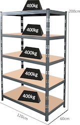 thumbnail of METRO PROFESSIONAL Estante de Alta Resistência Metal/Madeira, 120 x 60 x 200 cm, Capacidade de carga 400 kg por prateleira, cinzento