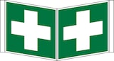 thumbnail of Rettungszeichen, Winkelschild Erste Hilfe E003 - ASR A1.3 (DIN EN ISO 7010) - 150x150x0.45 mm Aluminium glatt, nachleuchtend