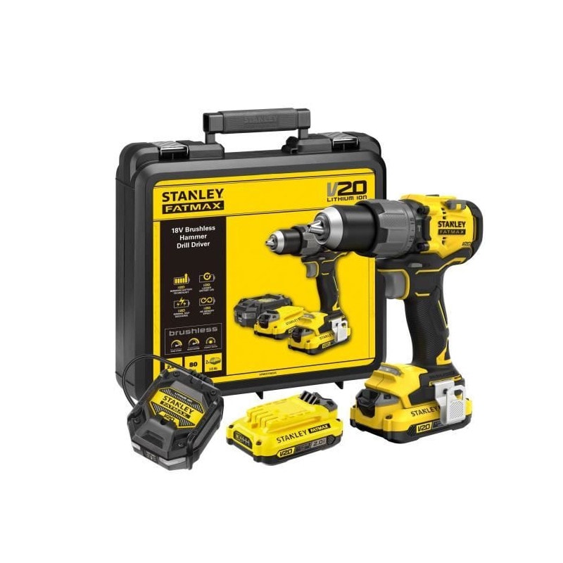 Perceuse Visseuse A Percussion - Stanley - Sfmcd725d2k-qw - 80 Nm - 18v - 0-500/2000 Trs/min