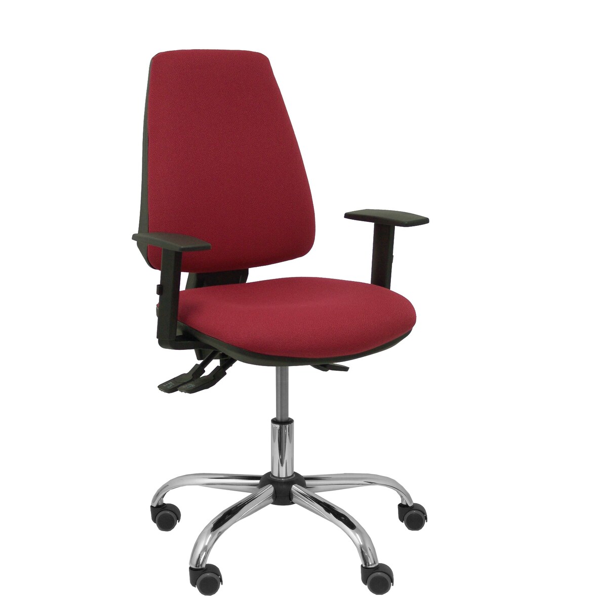 Elche S 24 horas Silla  con mecanismo asincro y  tejido BALI color granate Brazos regulables Espuma viscoelástica
