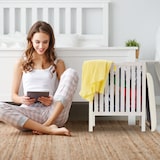 thumbnail of Relaxdays Wäschekorb mit Sitz, Badhocker, Landhausstil, 40 l Wäschesammler, Holz & Stoff, HxBxT: 53 x 41 x 41 cm, weiß