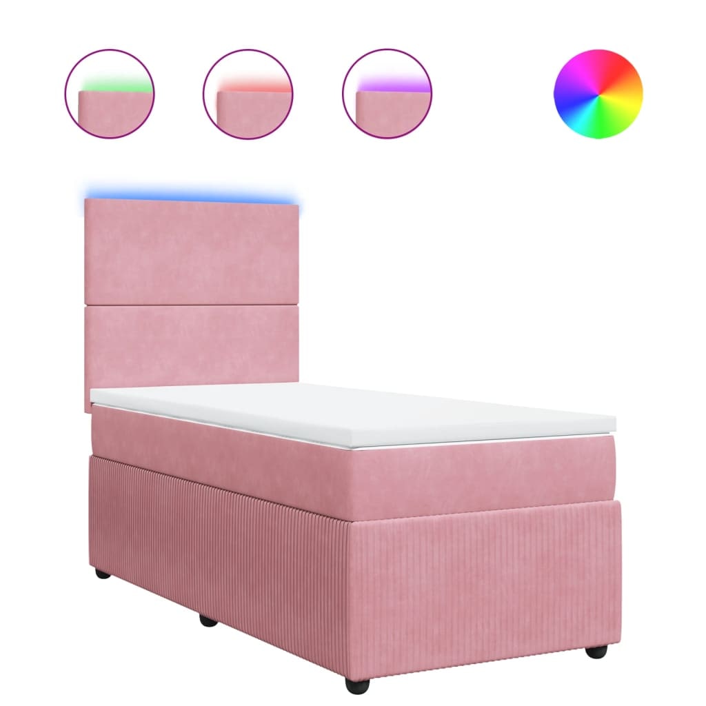 vidaXL Boxspringbett mit Matratze Rosa 90x200 cm Samt