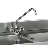 thumbnail of Tournus-aanrecht 1800x600x900mm met 2 wastafel van 500x500x250mm. Met 3-zijdige bekleding, opstaande rand van 100mm. Met kraan. 1 afdruipvlak links.