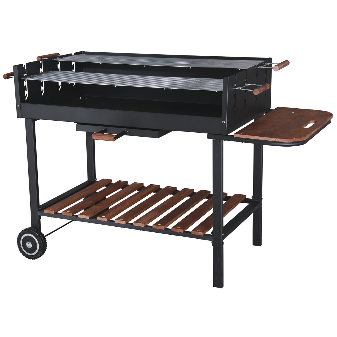 Tarrington House Barbacoa de carbón Bratislava, acero/madera de pino, 143 x 71.5 x 90 cm, con ruedas, regulable en altura, con cortavientos, negro