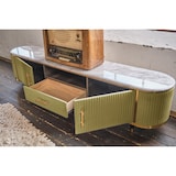 thumbnail of Mueble bajo para TV MARIA de KAWOLA, tapa de mármol, piel sintética, color verde oliva