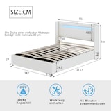 thumbnail of Merax Polsterbett 140x200 Bett mit LED-Lichtleiste, Bluetooth-Player und USB-Aufladung, Stauraumbett aus PU-Leder, Doppelbett Weiß
