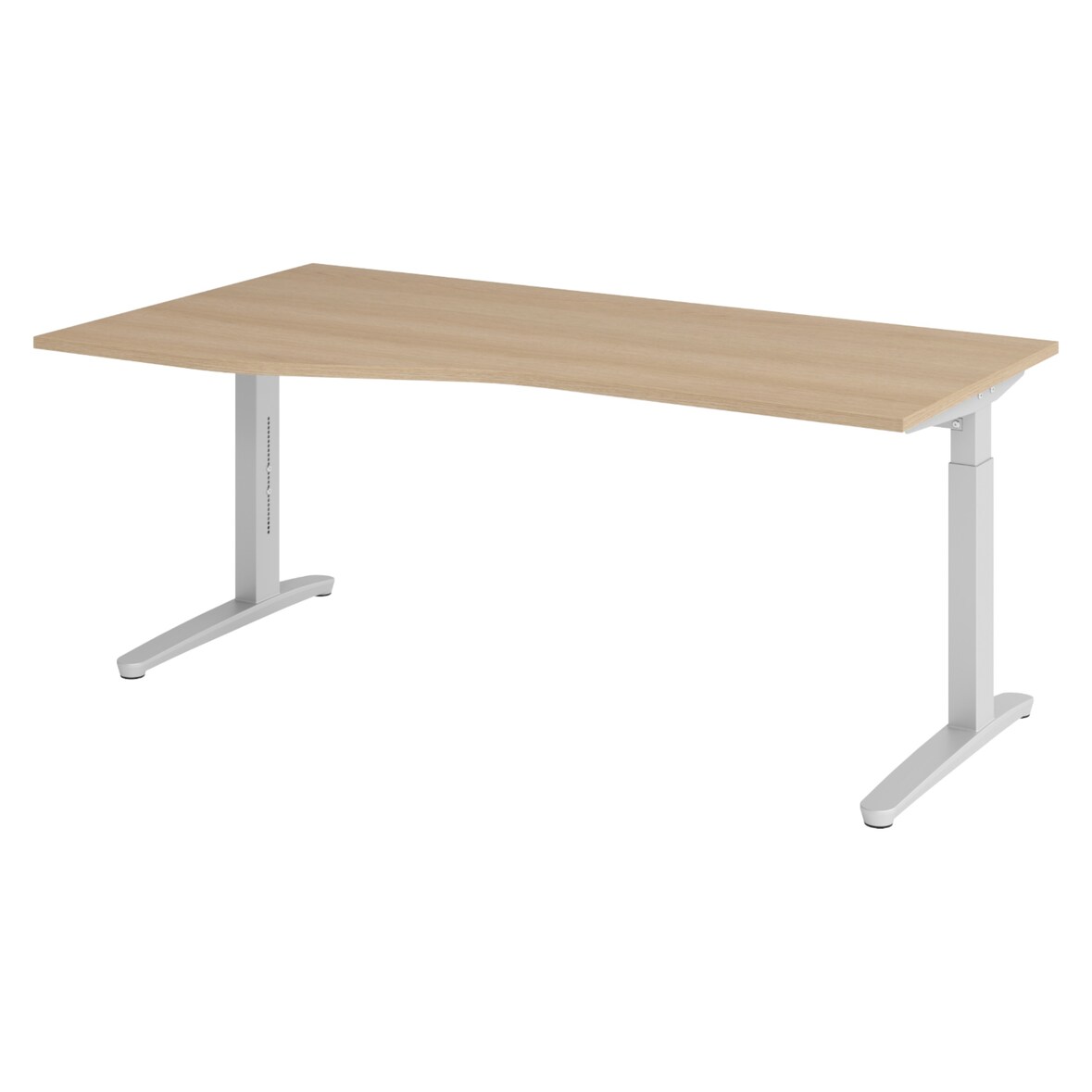 bümö Schreibtisch höhenverstellbar 180x100 cm in Eiche, Metallgestell in silber - Bürotisch groß, höhenverstellbarer Büroschreibtisch, Computertisch