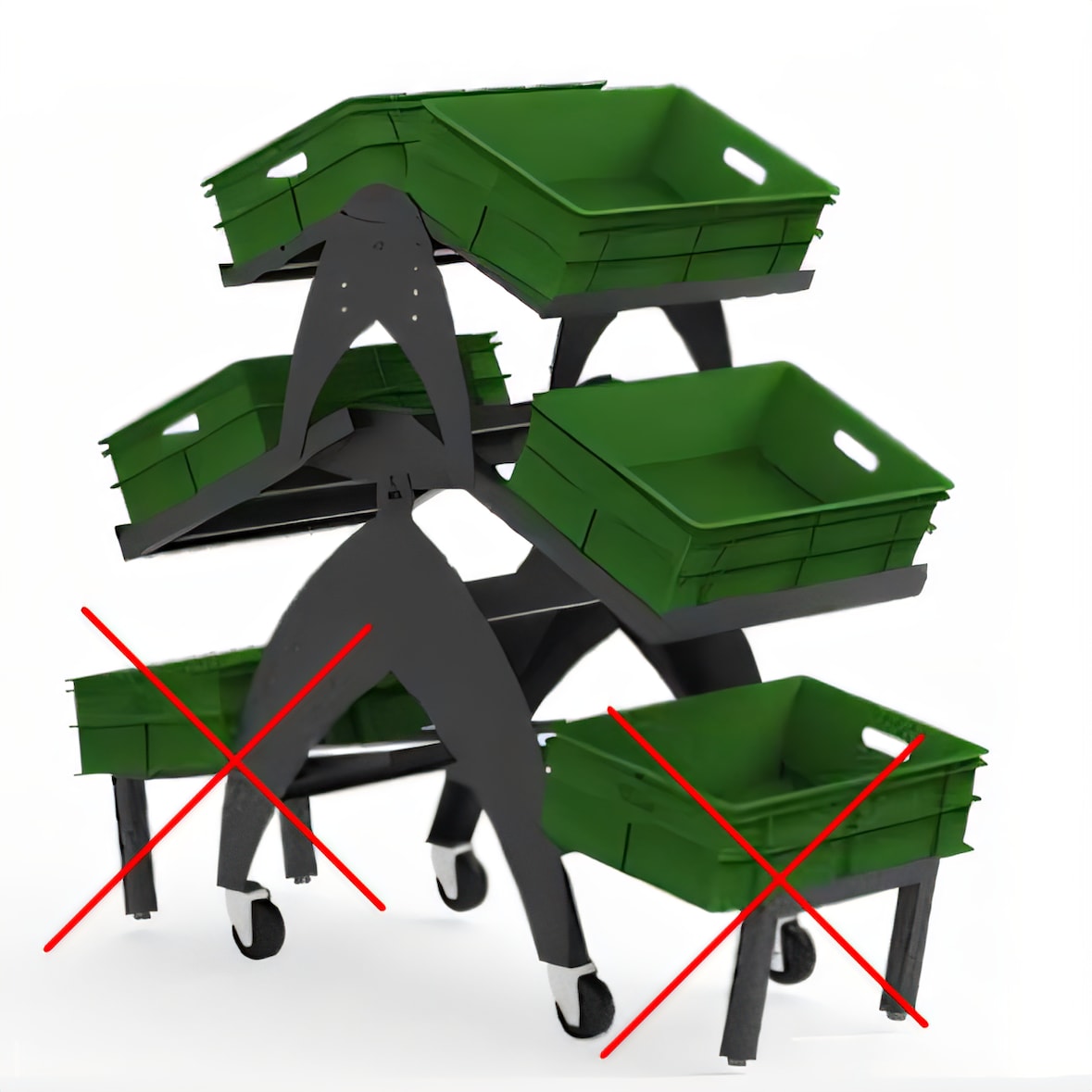 Présentoir étalage fruit et légumes ilot central + niveau supérieur 610x1250x1340 soit 4 caisses 600x400