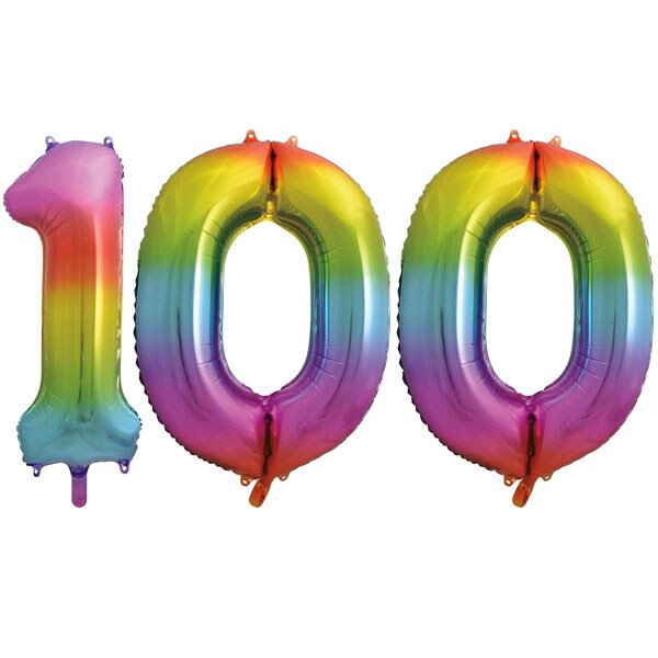 XL Folienballon Regenbogen Zahl 100