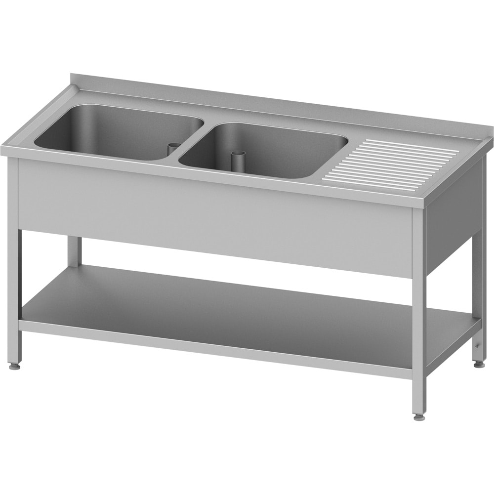 Spültisch mit Grundboden, 1700x700x850 mm, mit zwei Becken links, mit Aufkantung, verschweißt