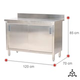 thumbnail of Romux® Mesa de Acero Inoxidable Hostelería Mural con Puertas Correderas 1200x700x850 mm Desmontable | Mesa de Trabajo de Acero Inox Bar Restaurante