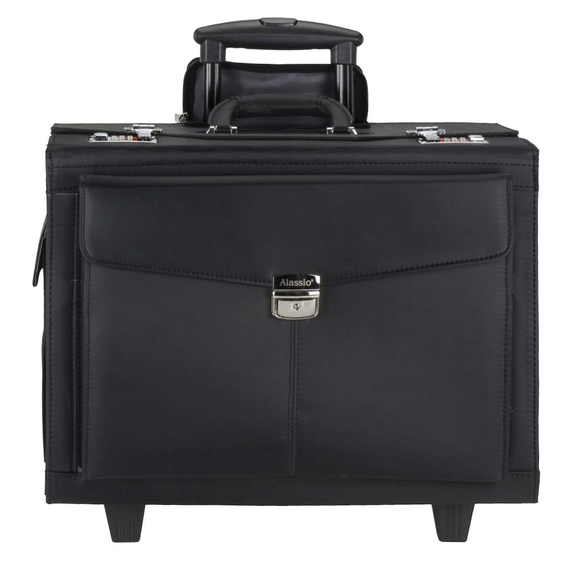 Alassio Trolley Aktenkoffer Pilotenkoffer Businesskoffer schwarz mit Fächertasche ROCCA II 45034