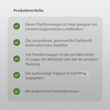 thumbnail of Plattformwagen 500 kg Traglast ca. 96 x 49 cm Ladefläche mit 2 Lenkrollen inkl. Bremse