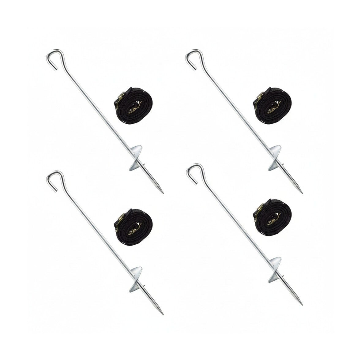 Relaxdays Bodenanker Set Trampolin, 8-teilig, Erdanker & Gurte, Sturmsicherung, Hering, Stahl verzinkt, schwarz/silber