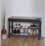 thumbnail of Relaxdays Schuhbank, 6-8 Paar Schuhe, Schuhregal zum Sitzen, Kunstleder-Polster, HxBxT: 49 x 81 x 31 cm, 2 Etagen, braun