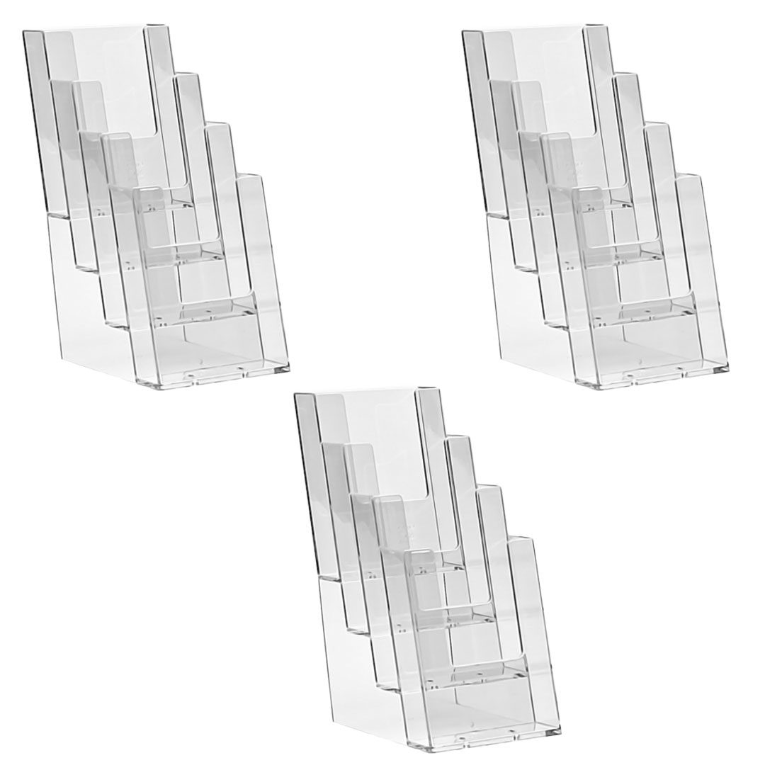 Danieli Store | Expositor portafolletos de 4 plazas 1/3 A4 de mesa en metacrilato | Expositor de mesa | Expositor para volantes y tarjetas (3 Uds.)
