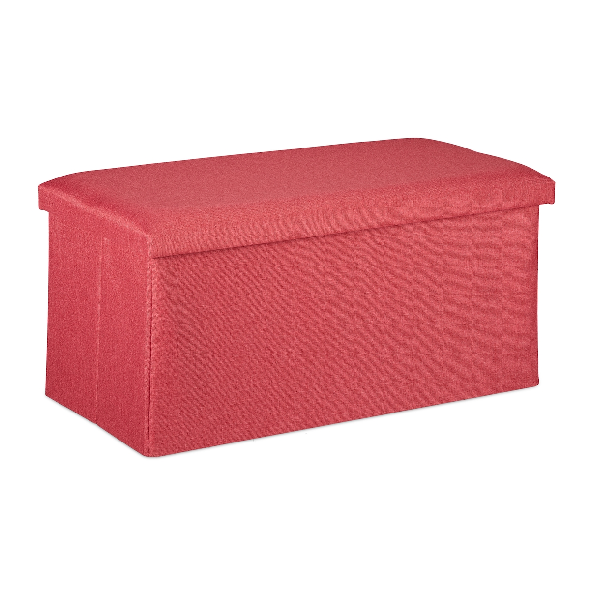 Relaxdays Sitzbank mit Stauraum, Leinen-Optik, gepolstert, Flur, Schlafzimmer, Truhenbank, HBT: 38 x 76,5 x 38,5 cm, rot