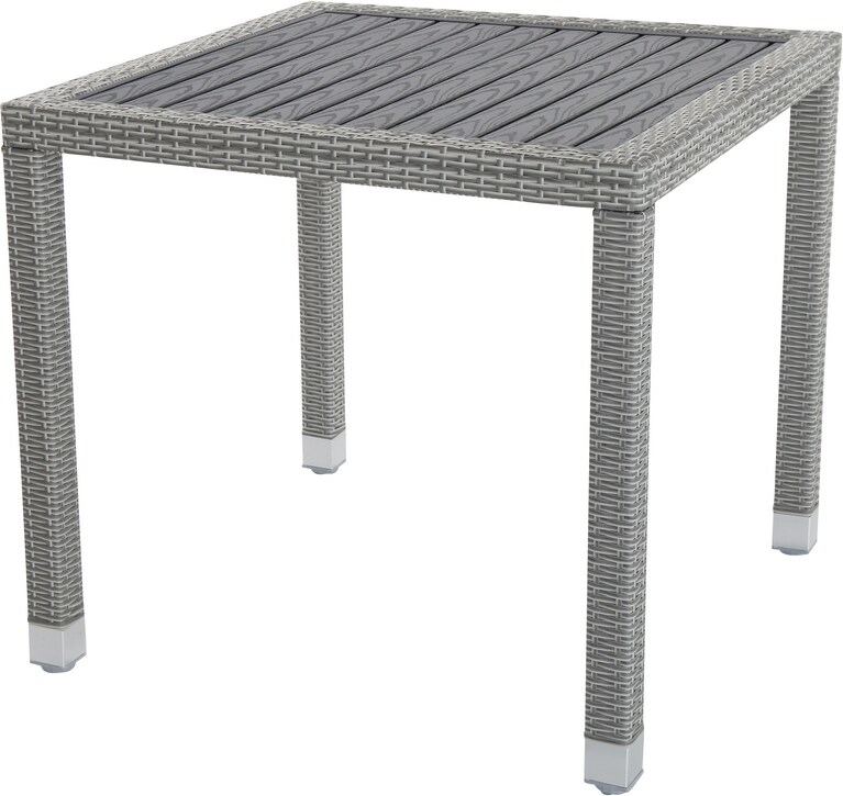METRO Professional Mesa de comedor gastro Barbados, aluminio/ ratán PE, 80 x 80 x 74 cm, tablero aspecto madera, resistente a la intemperie, piedra