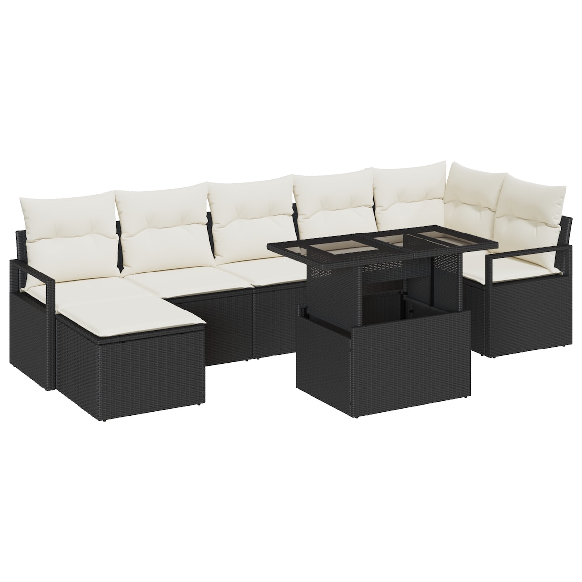 vidaXL 8-teiliges Gartensofa-Set mit Kissen in Schwarz aus Poly Rattan