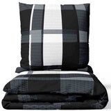 thumbnail of Winterbettwäsche 240x220 Fleece Gestreift Schwarz Grau Ornamente Set mit Reißverschluss