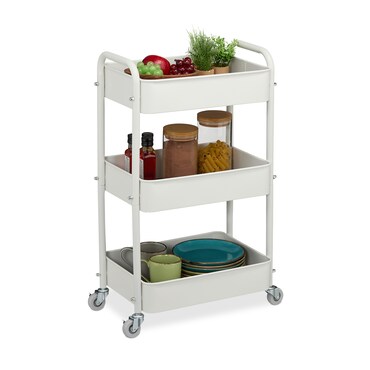 Relaxdays Rollwagen Mit 4 Ebenen & Haken - Schmaler Servierwagen Für Bad & Küche, Weiß, 93x40x22 Cm, 4 Rollen