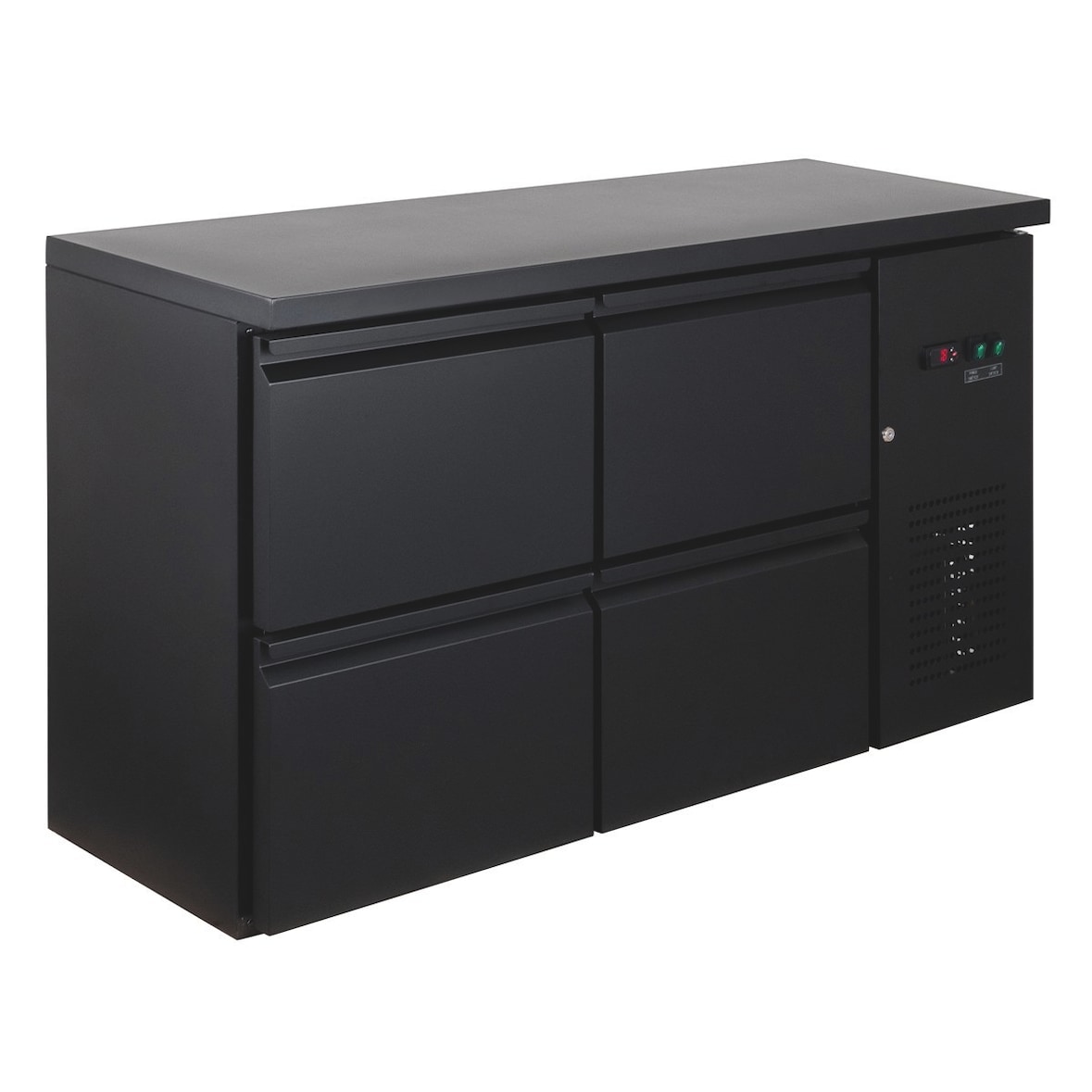 GastroHero Barkühltisch 146x52 cm mit 4 Schubladen Umluftkühlung +2 bis +8 °C Getränkekühltisch Bar