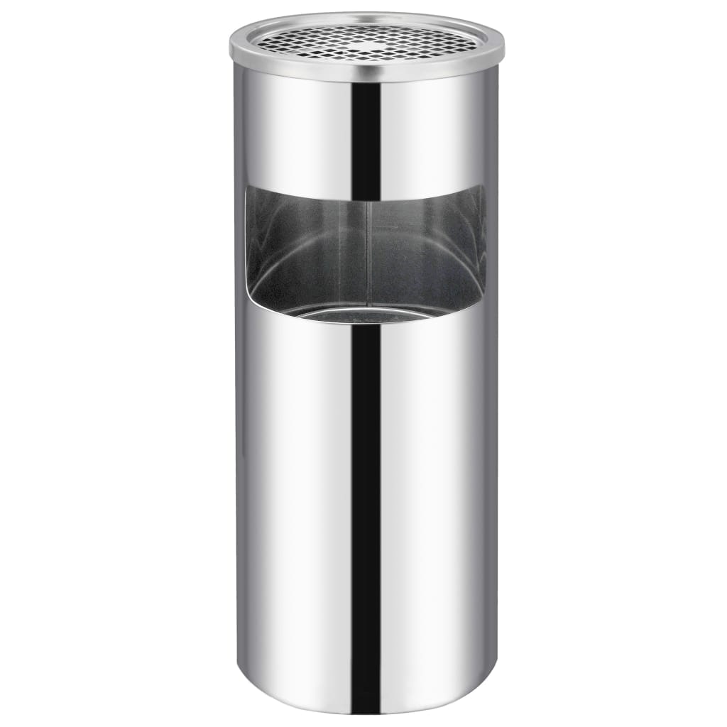 DELUKE® Runder Standaschenbecher für Draußen 30L 25x61cm Edelstahl Mülleimer mit Aschenbecher Abfalleimer mit Inneneimer Standascher Outdoor, Silber