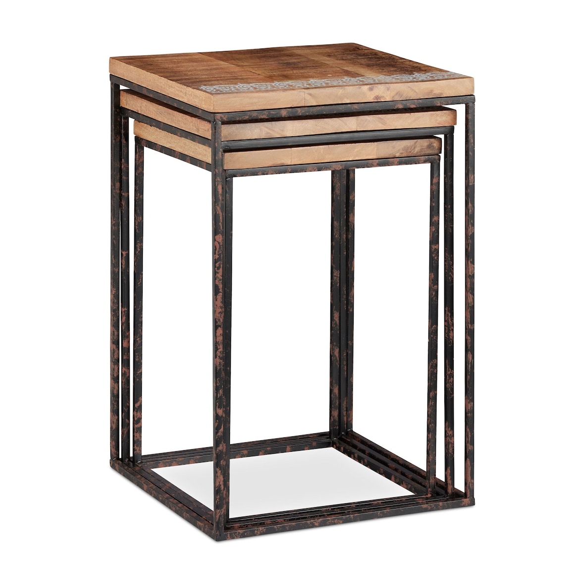 Helloshop26 - Lot de 3 tables basse d'appoint bois de manguier naturel 13_0002598